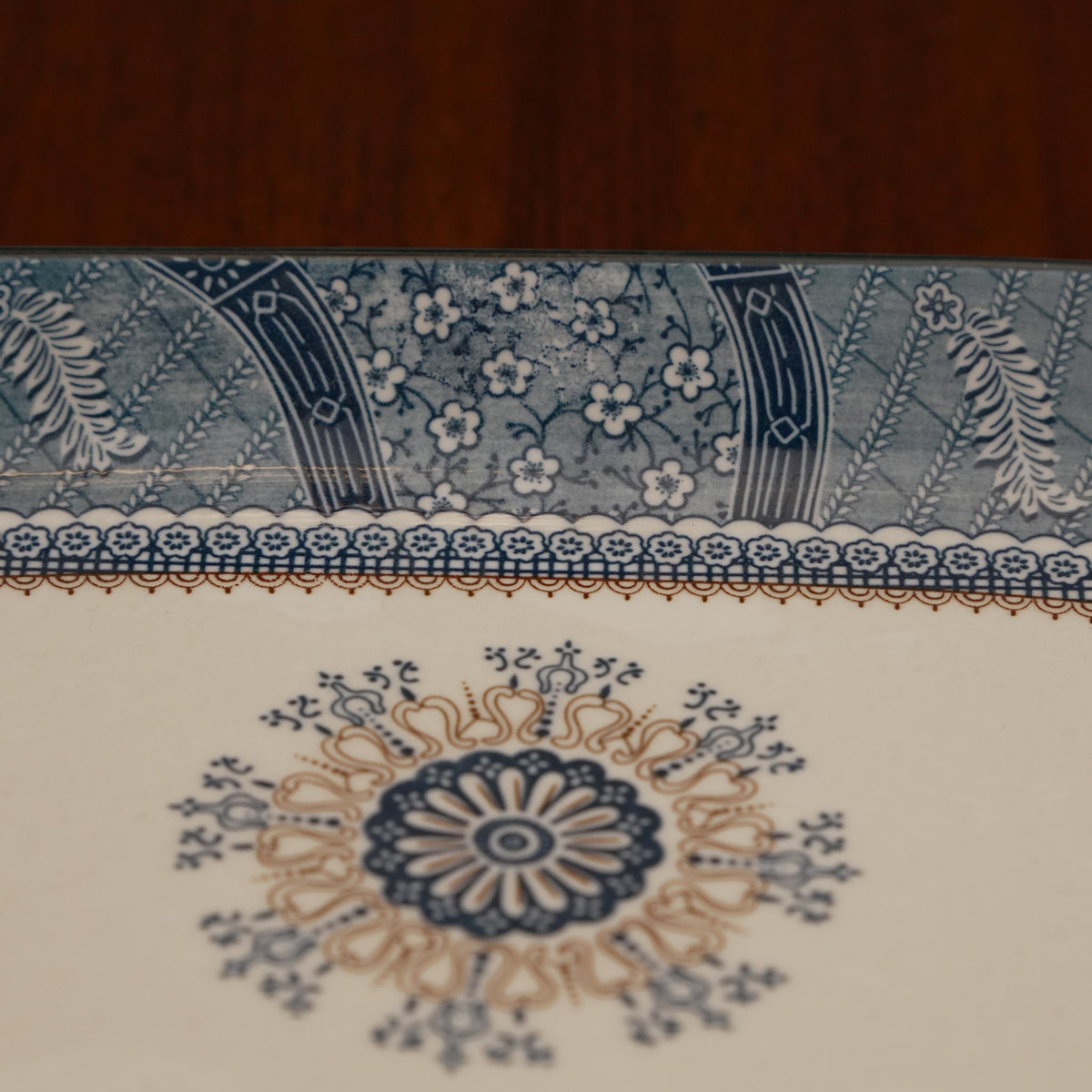 Teal Mandala Ceramic Serveware - Rectangular Serving Platter (Large) | Set of 2