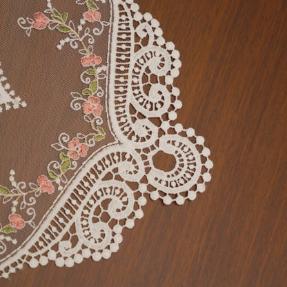 White Lace & Pink Floral Vine Sheer Oval Table Mat (Set of 2)