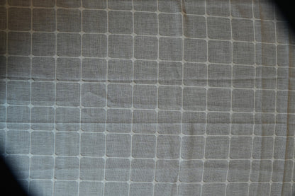 Blue Grey Windowpane Check Table Cloth with Tassel Fringe (6 Seater)