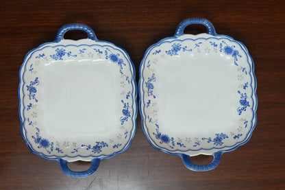 Blue Sprig Ceramic Square Platter with Handles Set of 2
