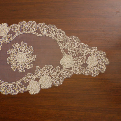 Beige Lace Rose Sheer Table Runner (Long)