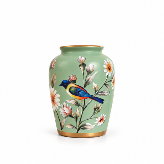 Sage Green Bird & Blossom Classic Ceramic Vase
