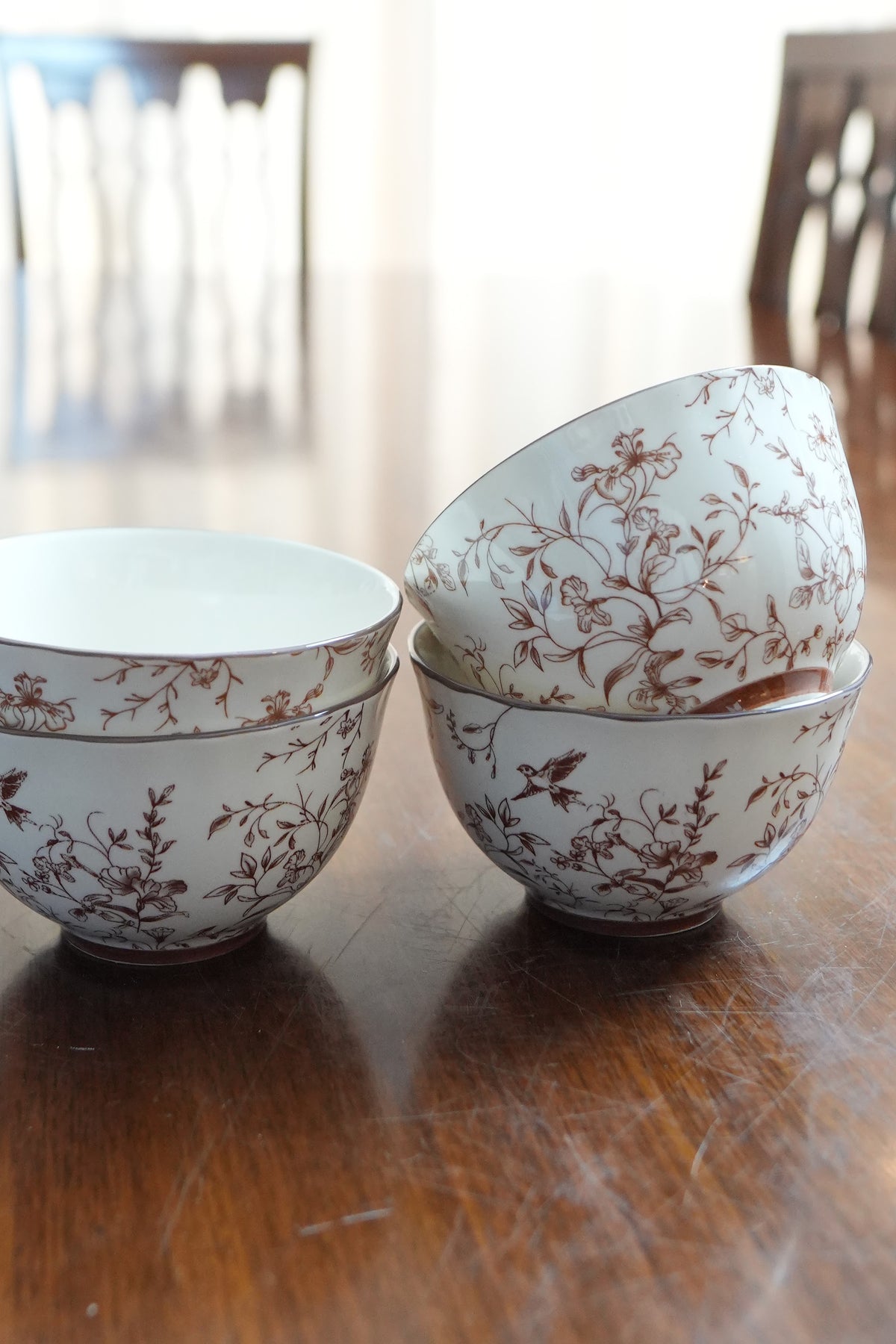Cinnamon Songbird Ceramic Rice Bowl Set of 4