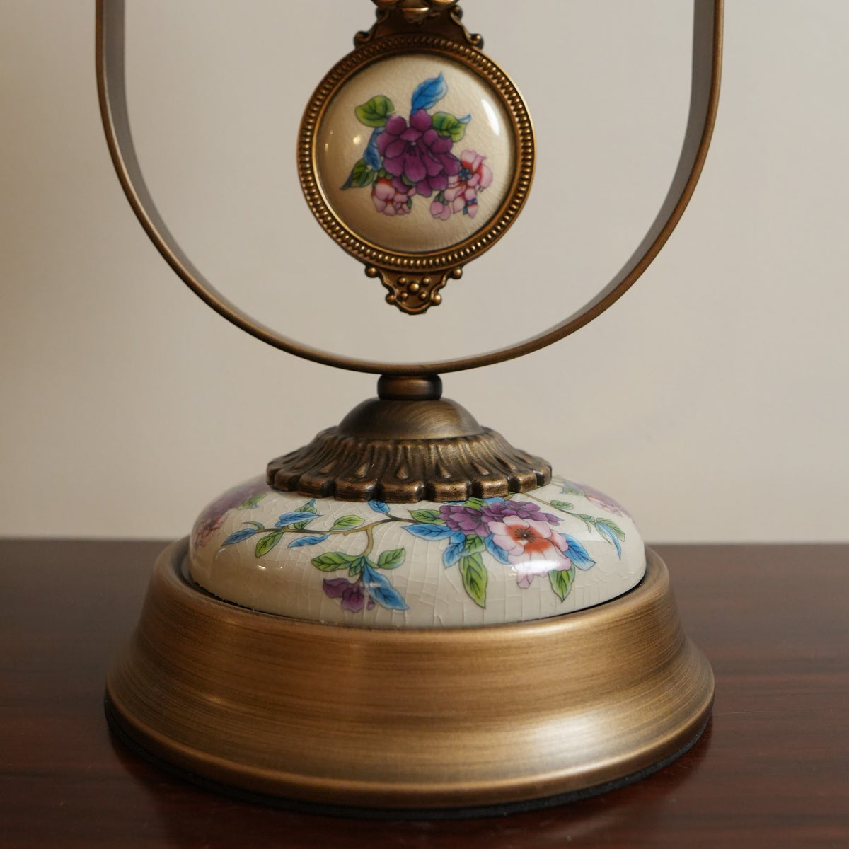 Violet Blossom Porcelain & Brass Pendulum Table Clock