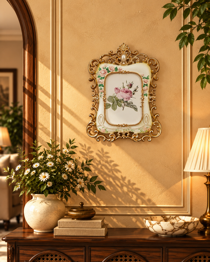 Ivory & Gold Filigree Photo Frame with Rose Accents