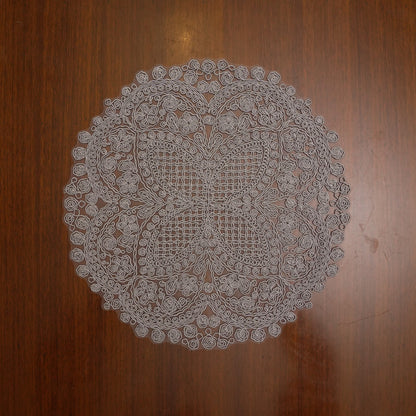 Silver Grey Scroll Crochet Lace Round Table Mat (Set of 2)