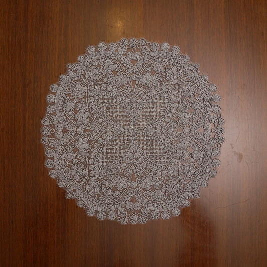 Silver Grey Scroll Crochet Lace Round Table Mat (Set of 2)