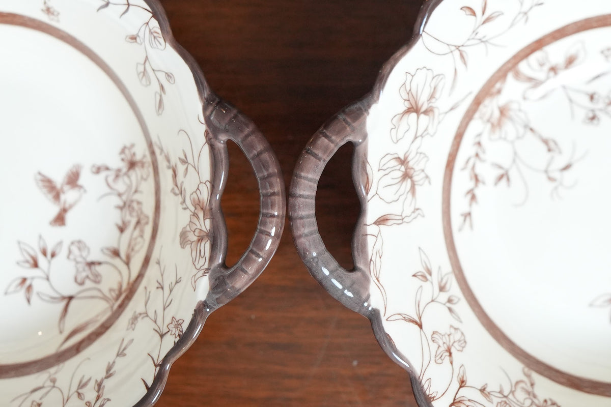 Cinnamon Songbird Ceramic Serving Bowl with Handles Set of 2