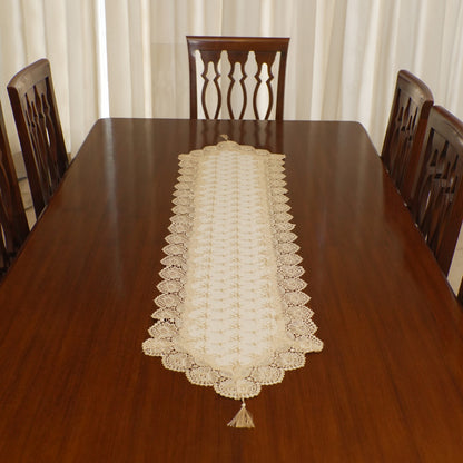 Gold Floral Embroidered Lace Border Table Runner (Long)