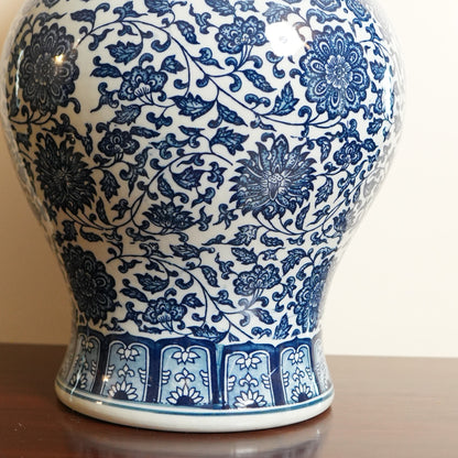 Ming Blue Lotus Ceramic Temple Jar