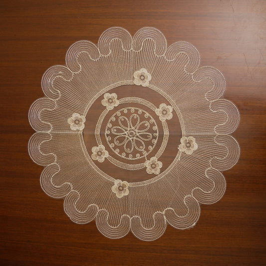 Ivory Sunburst Flower Sheer XL Round Table Mat (Single)