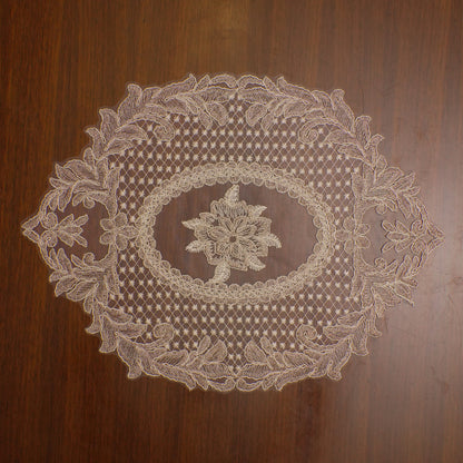 Beige Flower Medallion Net Lace Oval Table Mat (Set of 2)