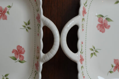 Blush Blossom Ceramic Square Platter with Handles Set of 2