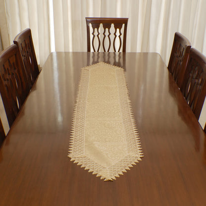 Gold Damask Jacquard Lace Border Table Runner (Long)