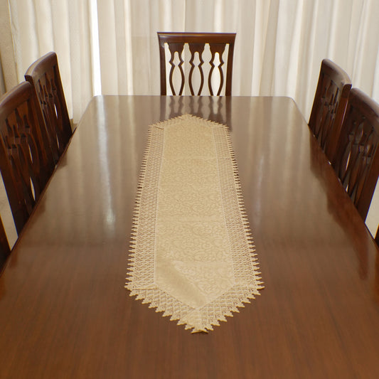 Gold Damask Jacquard Lace Border Table Runner (Long)