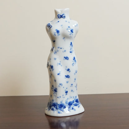 Blue Rose Qipao Lady Ceramic Bud Vase