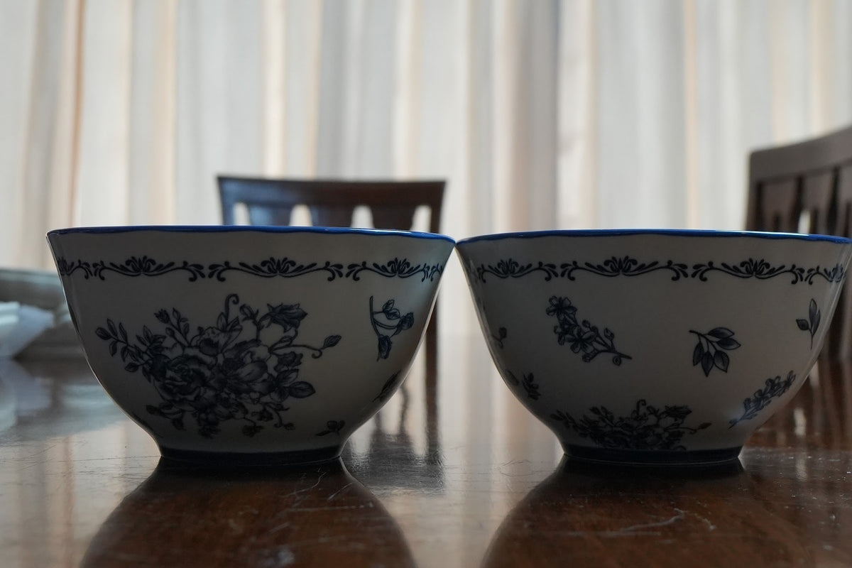 Indigo Rose Ceramic Deep Serving Bowl (Set of 2)