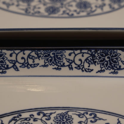 Blue Floral Ceramic Serveware - Rectangular Serving Platter (Medium) | Set of 2