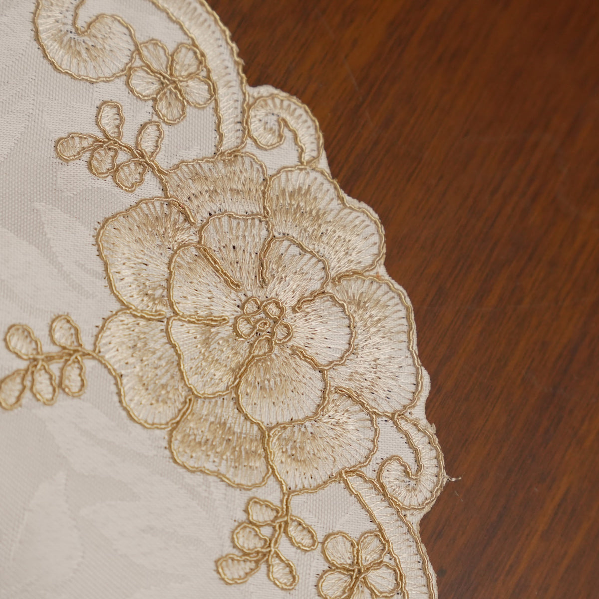 White & Gold Floral Embroidered Cutwork Round Table Mat (Set of 2)