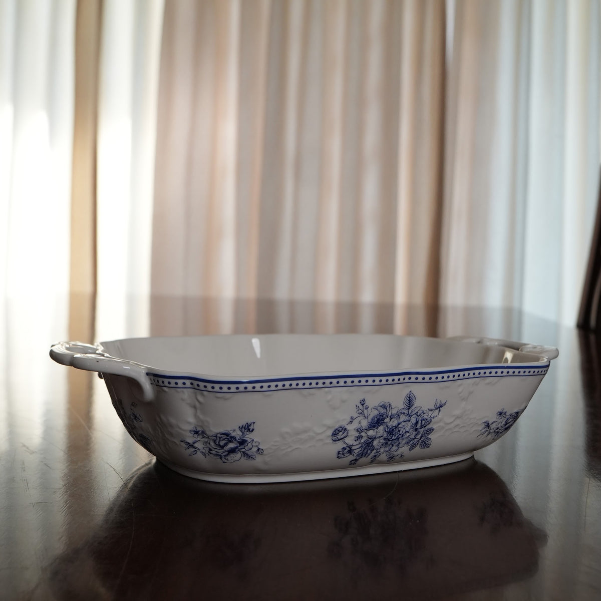 Delft Rose Ceramic Rectangular Serving Dish with Handles