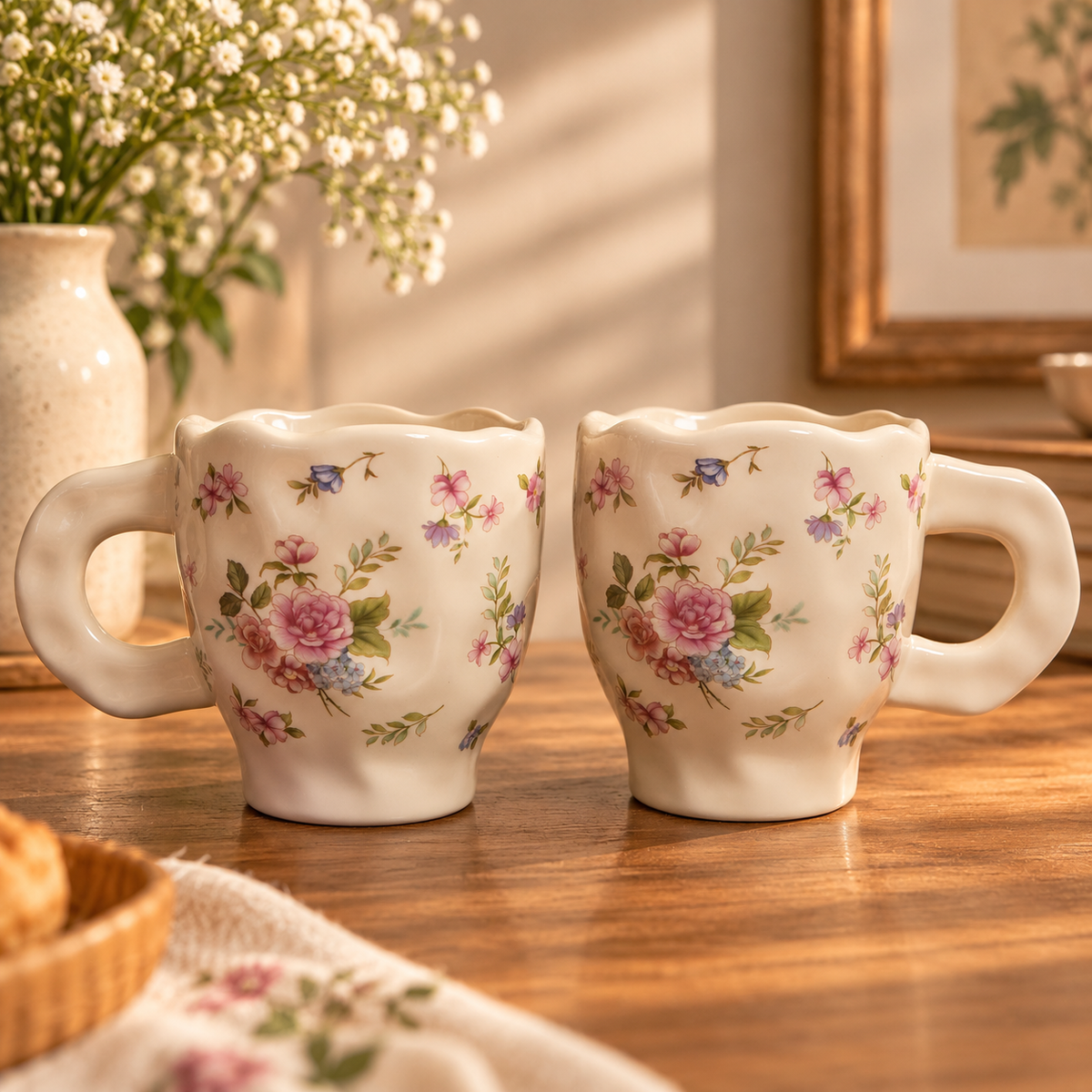 Cream Peony Ceramic Mug (Set of 2)