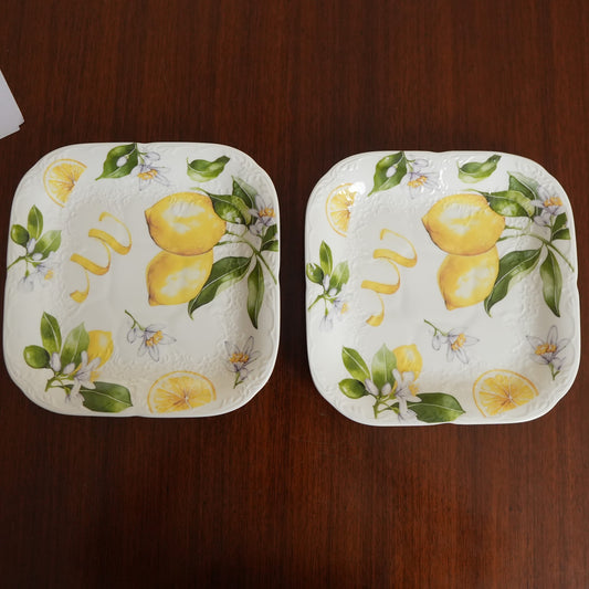 Lemon Blossom Ceramic Square Platter (Set of 2)