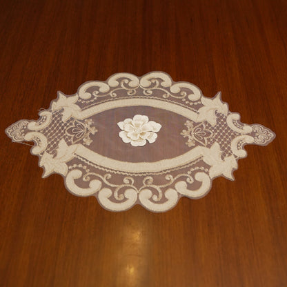 Champagne 3D Flower Sheer Oval Table Mat (Set of 2)