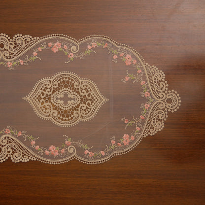 Gold Lace & Pink Floral Vine Sheer Table Runner (Long)