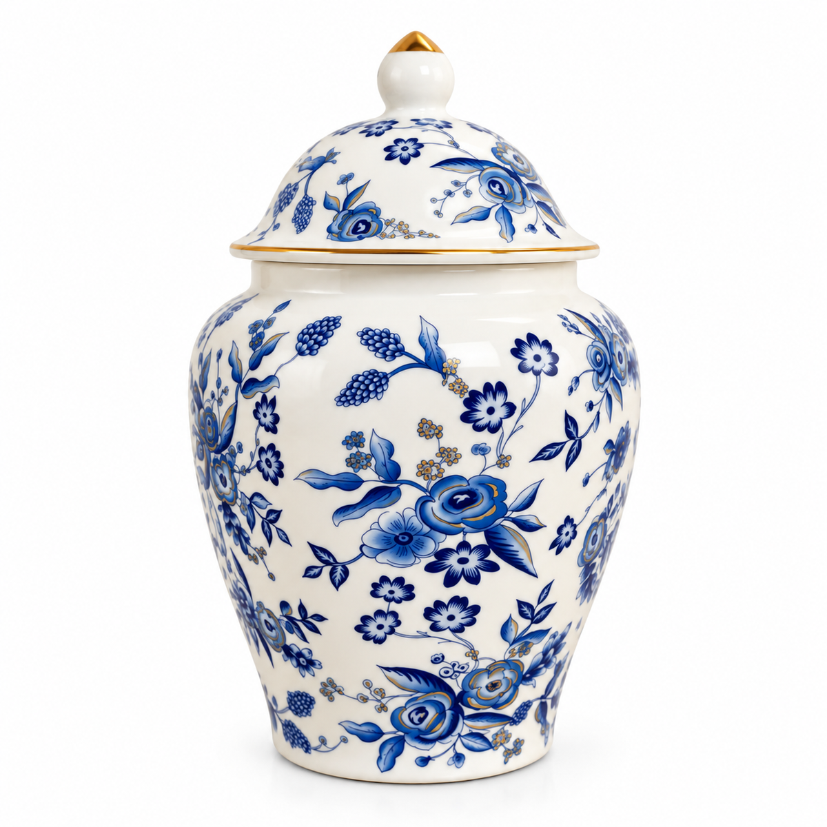 Classic Blue & White Floral Ceramic Ginger Jar