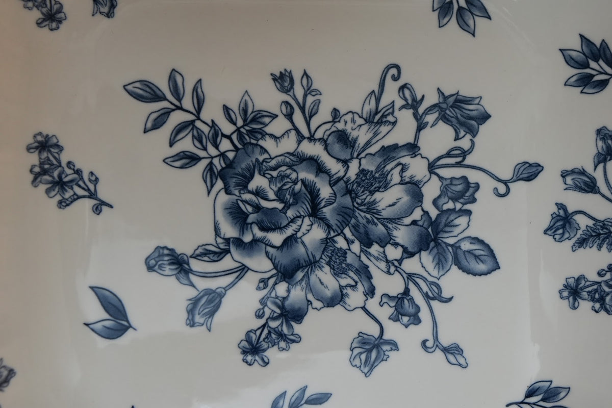 Indigo Rose Ceramic Square Platter with Handles Set of 2
