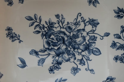Indigo Rose Ceramic Square Platter with Handles Set of 2