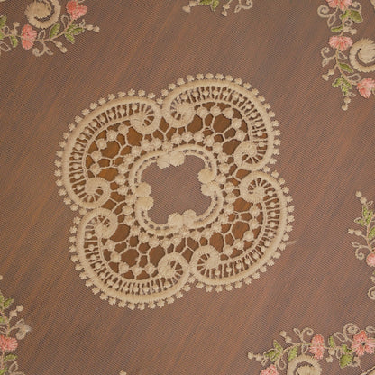 Gold Quatrefoil Lace & Pink Floral Small Round Table Mat (Set of 2)