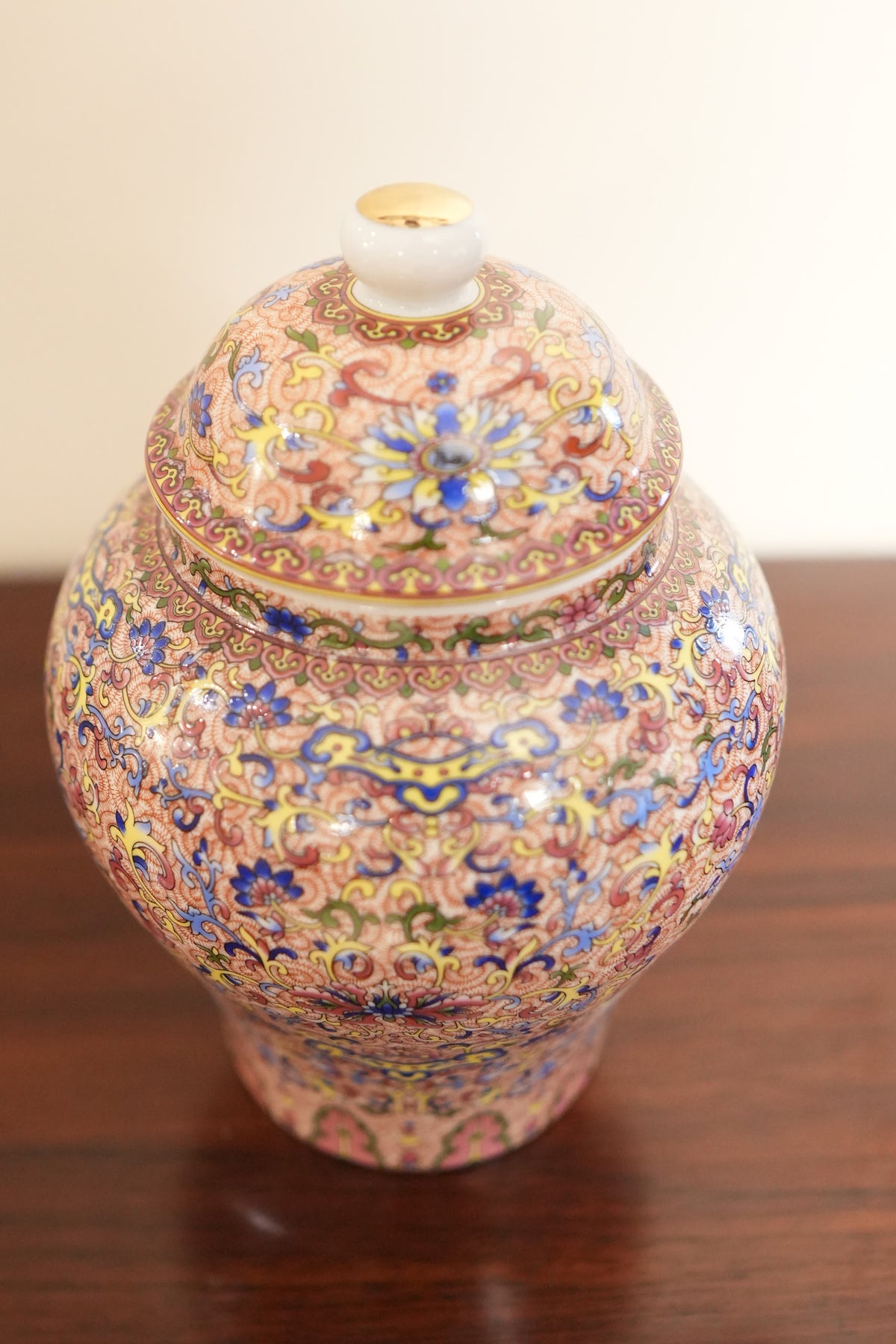 Coral Floral Scroll Ceramic Ginger Jar