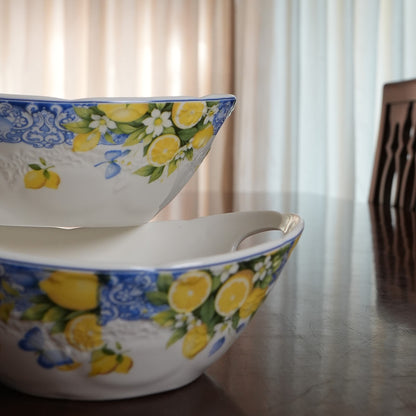 Sorrento Blue Lemon Ceramic Serving Bowl with Handles (Set of 2)