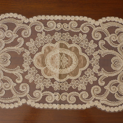 Gold Satin Scroll Lace Table Runner (Long)