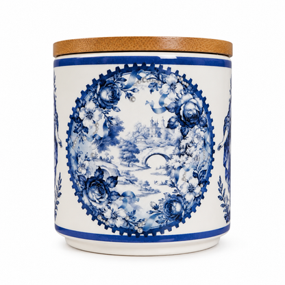 Blue Toile Ceramic Storage Jar with Bamboo Lid