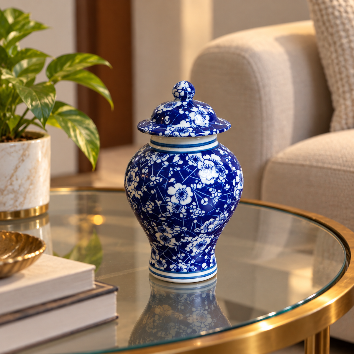 Cobalt Plum Blossom Slim Ceramic Ginger Jar