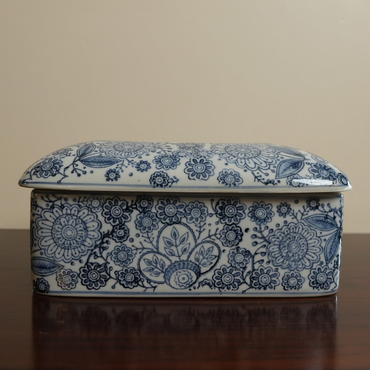 Blue Floral Medallion Ceramic Tissue Box