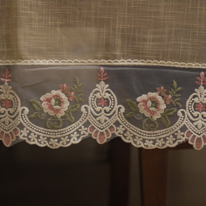 Pink Rose Embroidered Organza Border Table Sheet (10 Seater)
