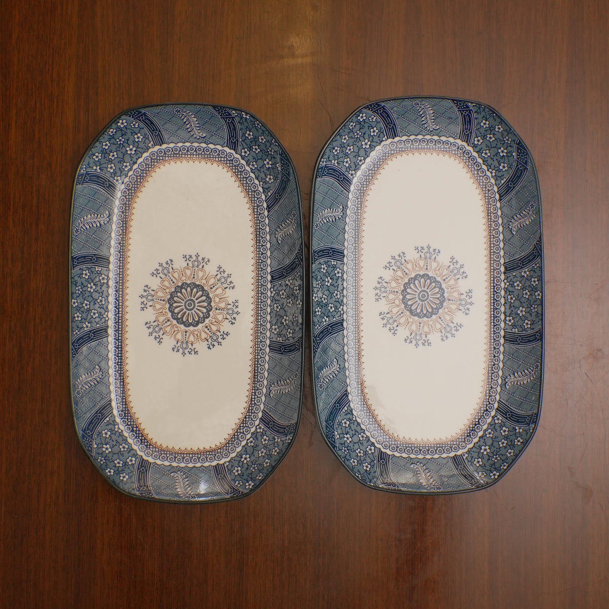 Teal Mandala Ceramic Serveware - Rectangular Serving Platter (Large) | Set of 2