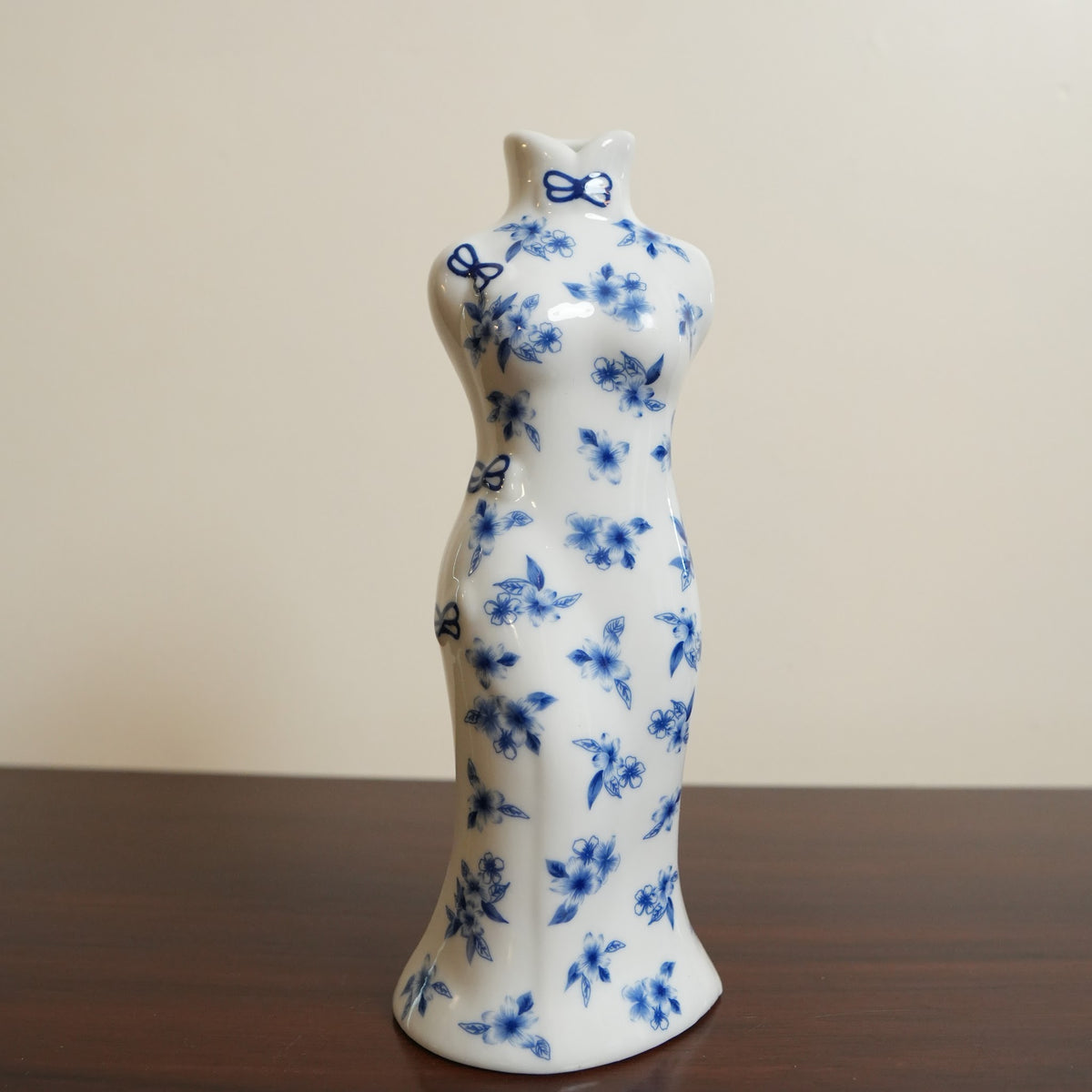 Blue Blossom Qipao Lady Ceramic Bud Vase