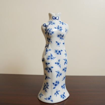 Blue Blossom Qipao Lady Ceramic Bud Vase