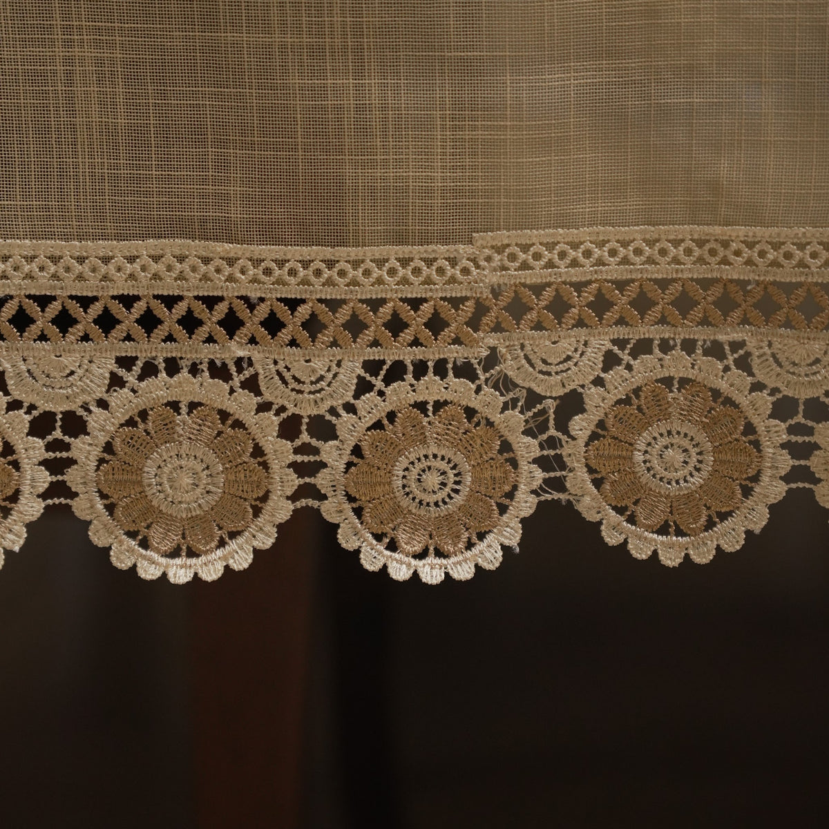 Beige Medallion Lace Border Table Sheet (10 Seater)