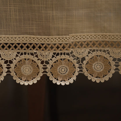 Beige Medallion Lace Border Table Sheet (10 Seater)
