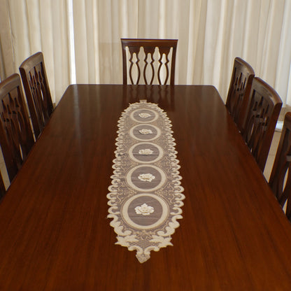 Champagne 3D Flower Oval Sheer Table Runner (Long)