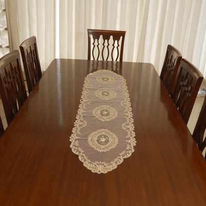 Gold Rose Medallion Sheer Lace Table Runner (Long)
