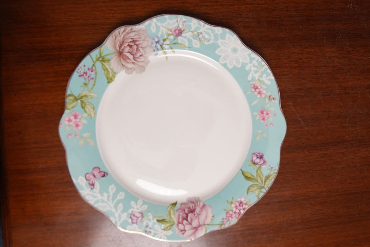 Aqua Peony Ceramic Dinner Plate Set of 2