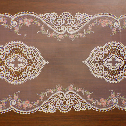 White Lace & Pink Floral Vine Sheer Table Runner (Small)