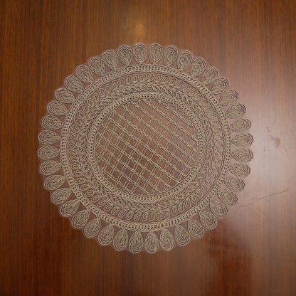 Beige Lattice Rosette Crochet Lace Round Table Mat (Set of 2)