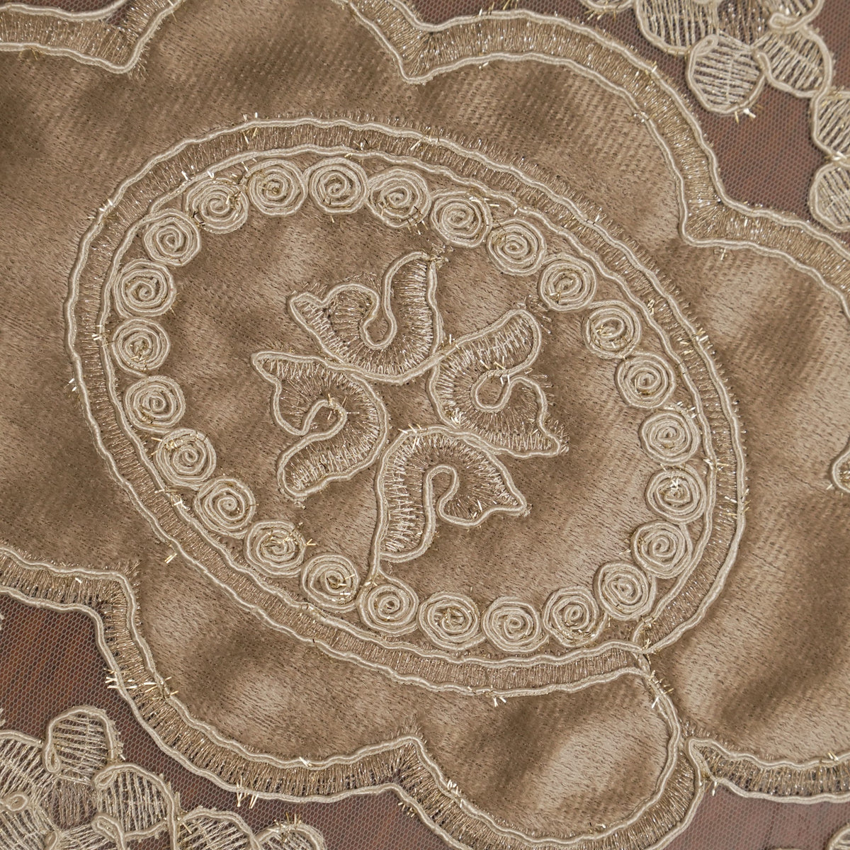 Taupe Satin Centre Floral Lace Oval Table Mat (Set of 2)